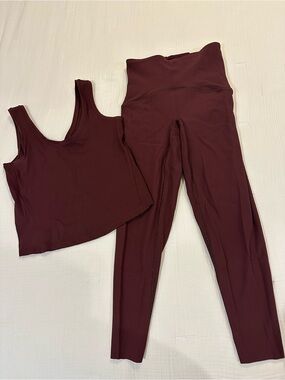 SPANX Booty Boost Ribbed Leggings and Crop Tank Set - Burgundy